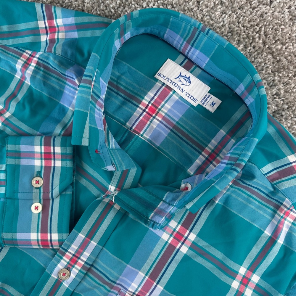Southern Tide Sportshirt Mens Medium Greenview Spruce Shade Plaid LS Casual NEW